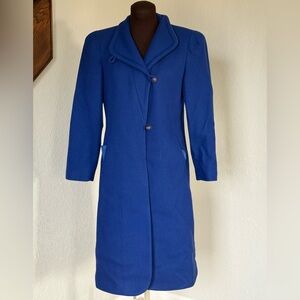 Vintage Cobalt Blue Wool Coat Women’s Small 5/6 w/ Leather Gloves